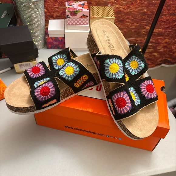 Rainbow Shoes - Rainbow Multicolor Embroidered Women's Sandals